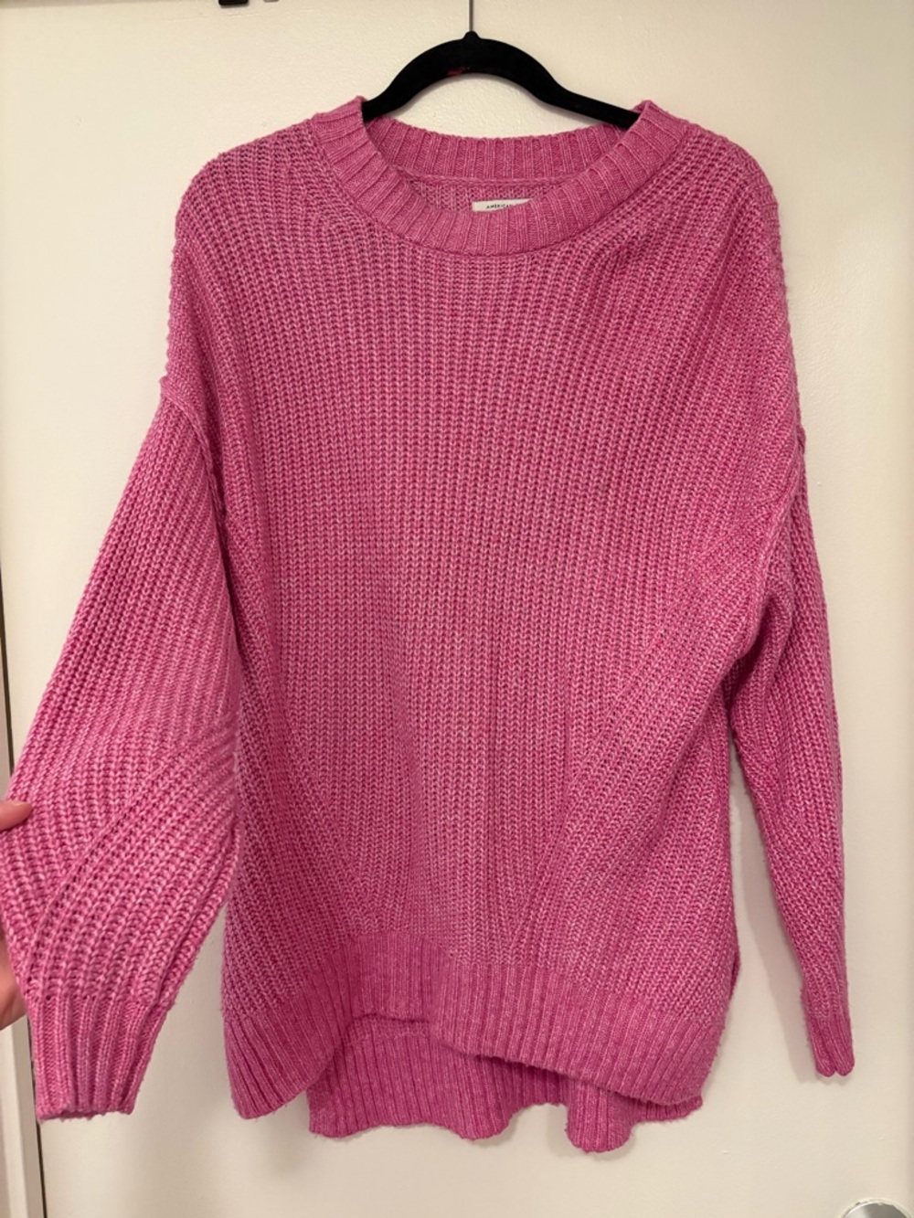 American Eagle Women's Pink Knit Crewneck Sweater